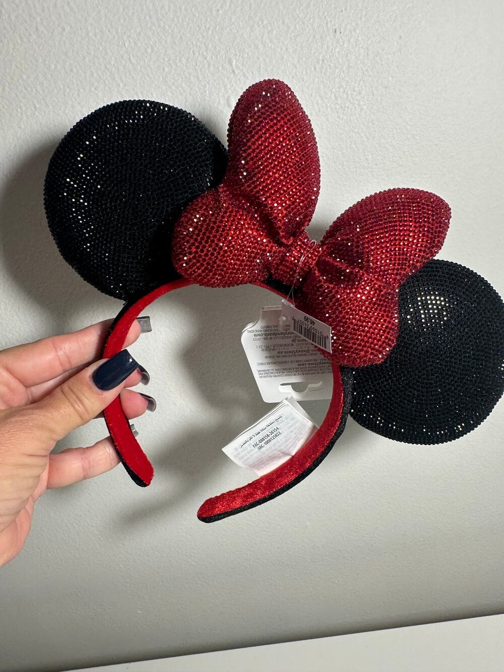 Disney Parks Minnie Red and Black Bow Rhinestone Ears